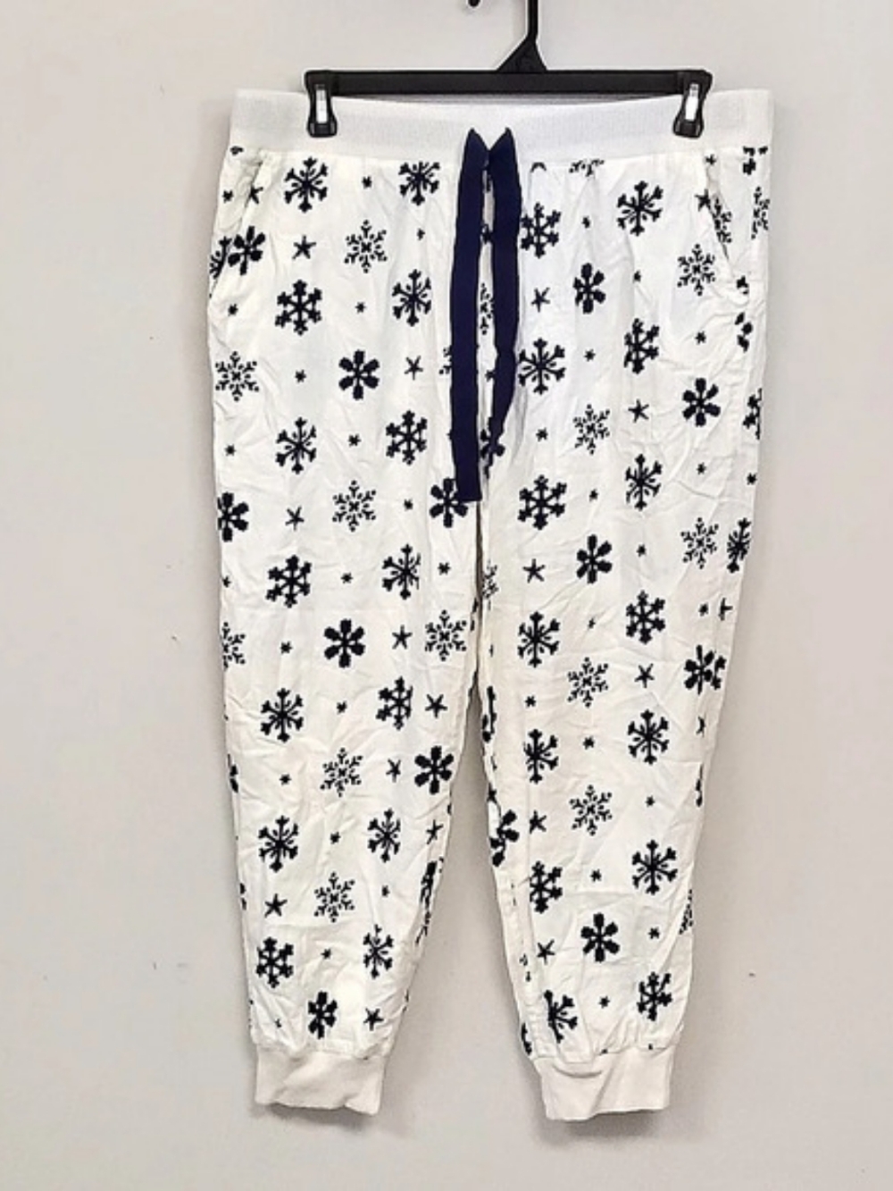 aerie Snowflake Fleece Pajama Jogger Drawstring Sleep Pants White Blue Womens XL